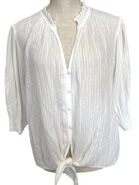 Sanctuary White V-Neck Button-Down Three-Quarter Sleeve Tie Front Top XL